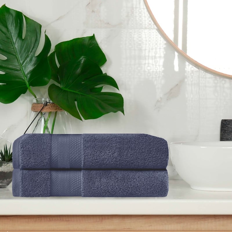 Superior Turkish Cotton Solid Heavyweight Bath Towel Set of 2 - Crown Blue