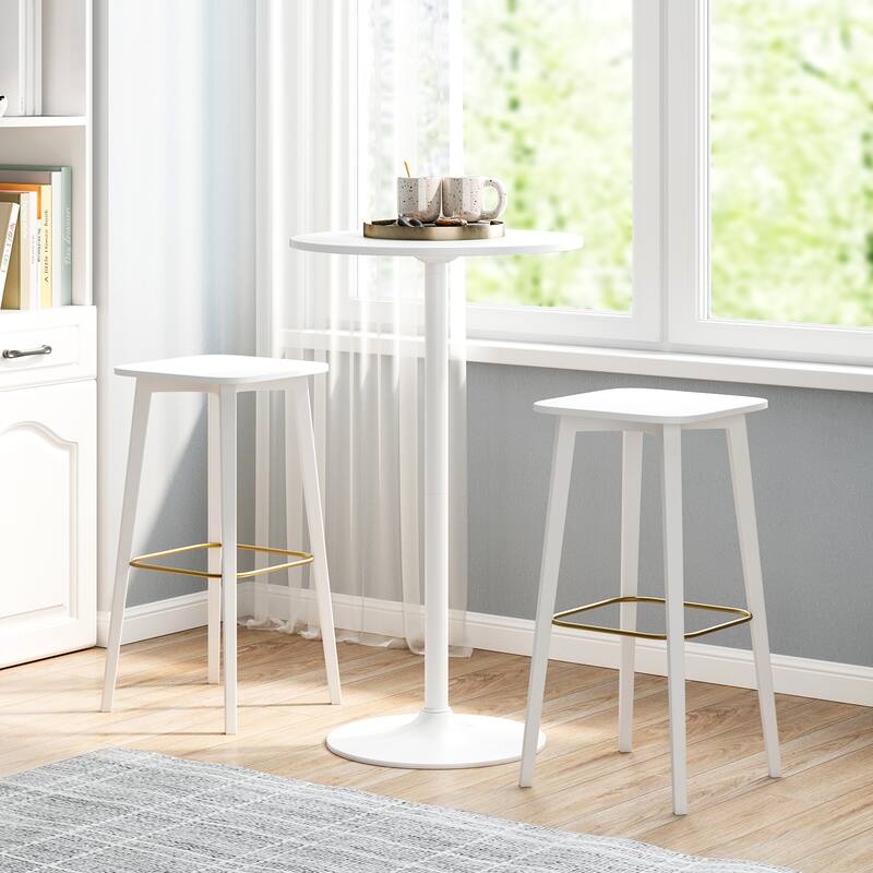 Gymax Round Bar Table Set of 2 w/Adjustable Height & Metal Base Modern