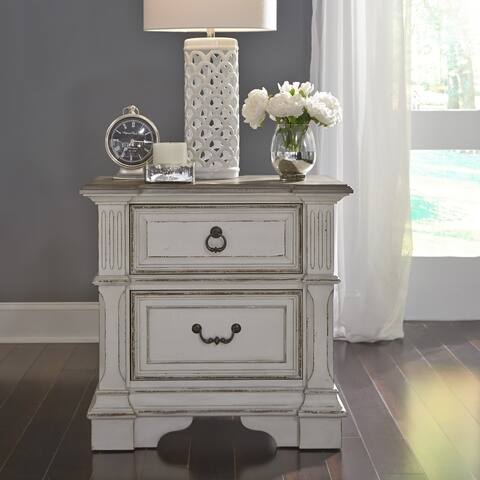 The Gray Barn Abbey Park Weathered Brown & Antique White 2 Drawer Night Stand Charging Station