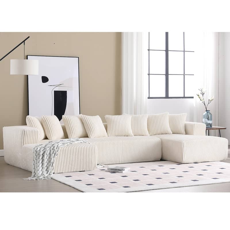 131"Modular Sectional Couch,U-shaped Sofa,Chaise Lounge,Striped fabric,Upholstered 4 Seater Couch for Living Room, Bedroom