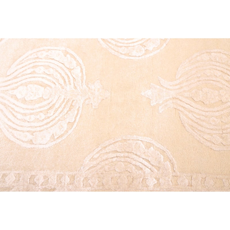 ECARPETGALLERY Hand-knotted Mirzapur Light Khaki Silk, Wool Rug - 5'6 x 8'1