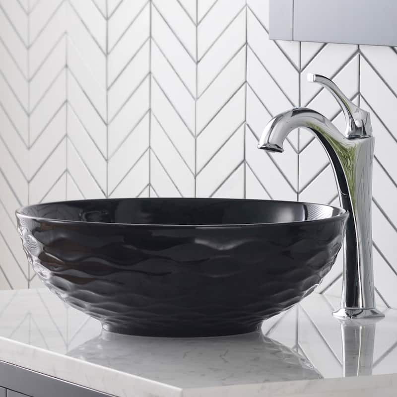 KRAUS Viva 16 1/2 inch Round Porcelain Ceramic Vessel Bathroom Sink