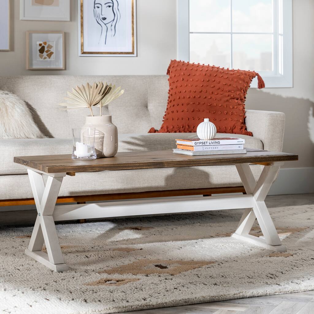 Walker Edison 48-Inch Solid Wood X-Leg Coffee Table - Overstock - 32759732