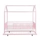 preview thumbnail 7 of 26, House-Shaped Metal Full Size House Bed with Semi-enclosed Fence and Twin Size Trundle