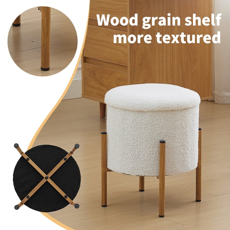 Modern Round Storage Ottoman, Ottoman Foot Stools With Metal Base,Ottoman Footstool with Removable Lid Storage Ottoman