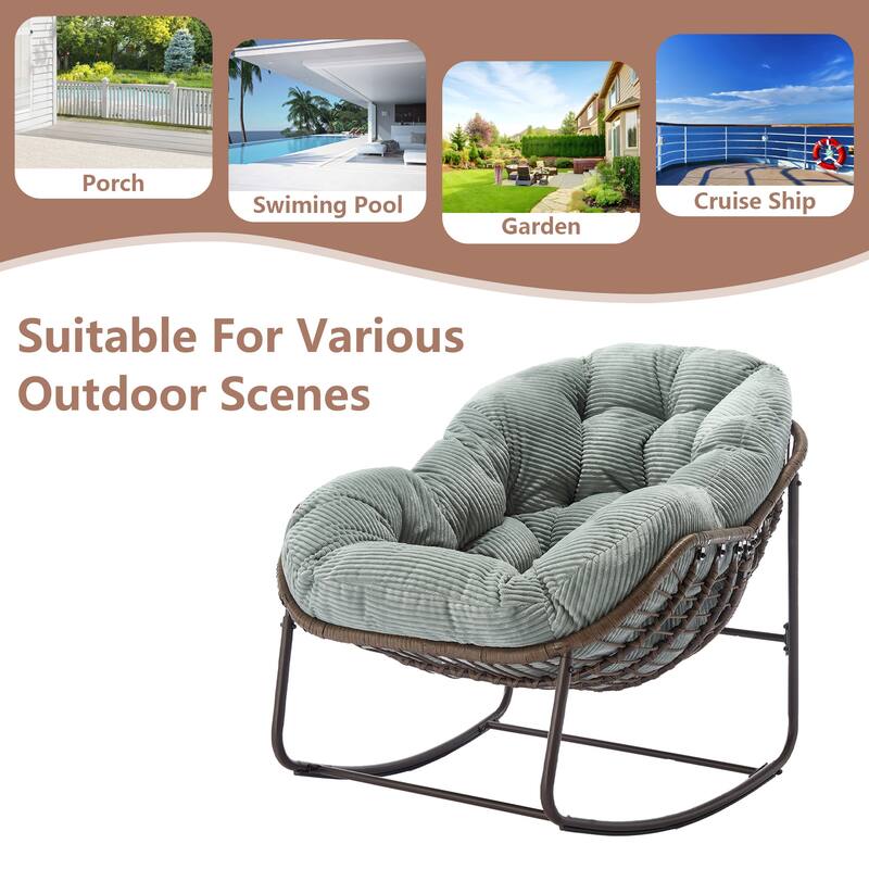 Outdoor Rattan Rocker Recliner Chair With Polyester Padded Cushion