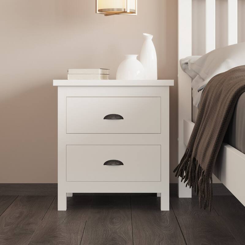 Yes4wood Nightstand with Drawers, Solid Wood - White