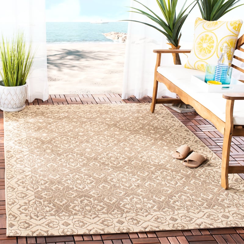 SAFAVIEH Courtyard Nejka Indoor/ Outdoor Waterproof Patio Backyard Rug - 5'3" x 7'7" - Creme/Brown