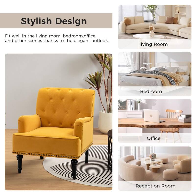 Geltrude Transitional Upholstered Club Chair with Tufted Back Set of 2 by HULALA HOME