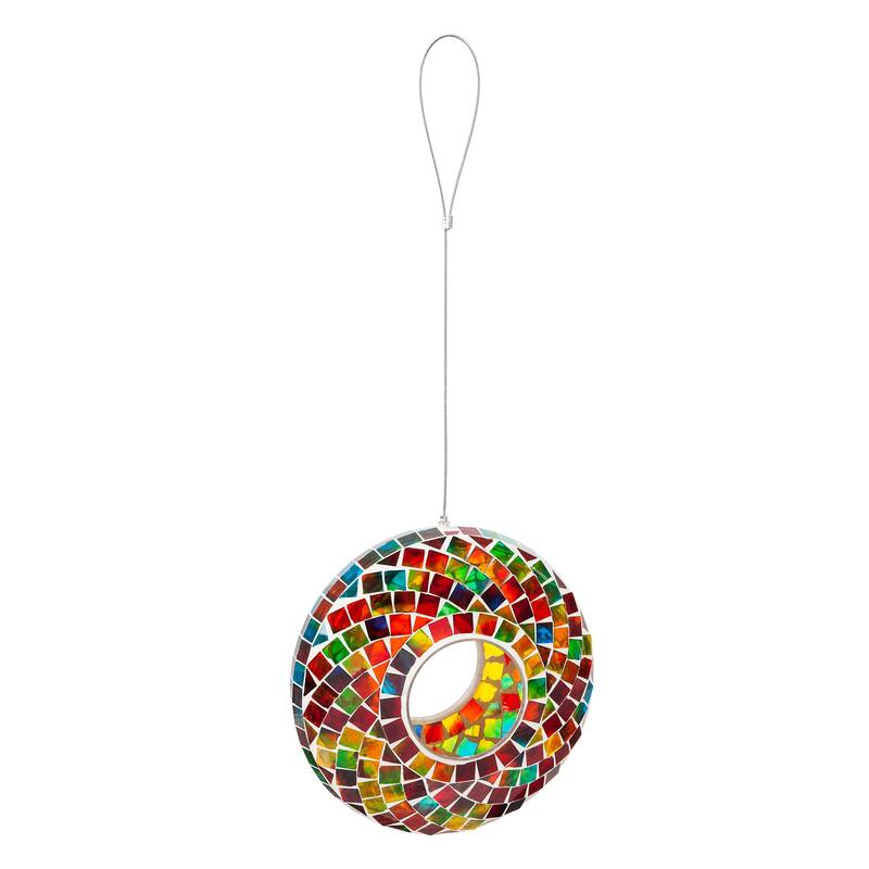 9.25"D Acrylic Circle Feeder, Rainbow Mosaic Glass