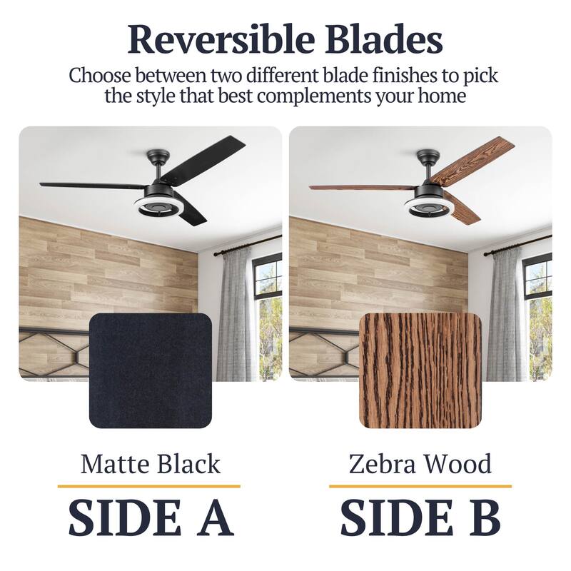 52" Prominence Home Orbis Matte Black Modern Indoor LED Ceiling Fan with Light, Remote Control