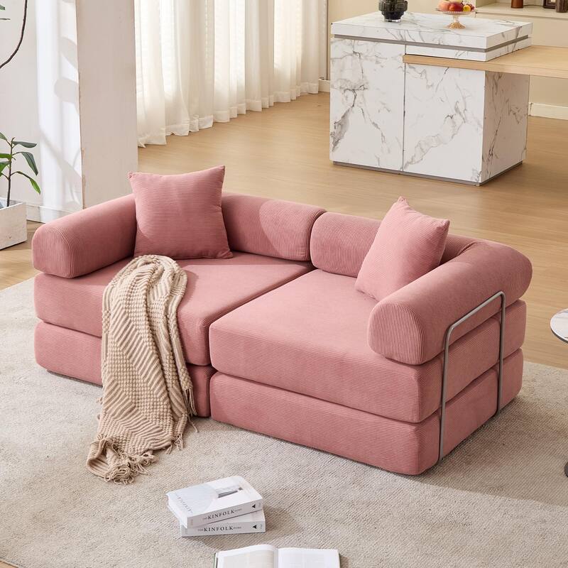 Modular Couch Sofa Bed, Convertible Design with Removable Armrests,Folding Mattress Couch for Small Spaces ,No Assembly
