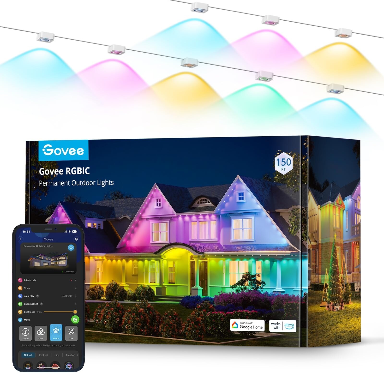 Outdoor Lights RGB Outdoor Lights w 75 Scene Modes 150ft w LED Lights IP67 Waterproof Work w Alexa Google Assistant Bed Bath Beyond 41104636