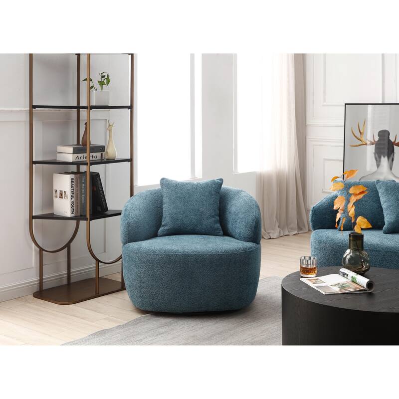 34.6" 360° Swivel Barrel Chair with Solid Wood Frame