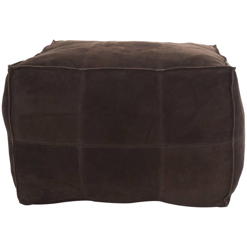 Leather Low Profile Square Pouf with Patchwork Design - Brown, Gray or Dark Brown- Roche River Decor