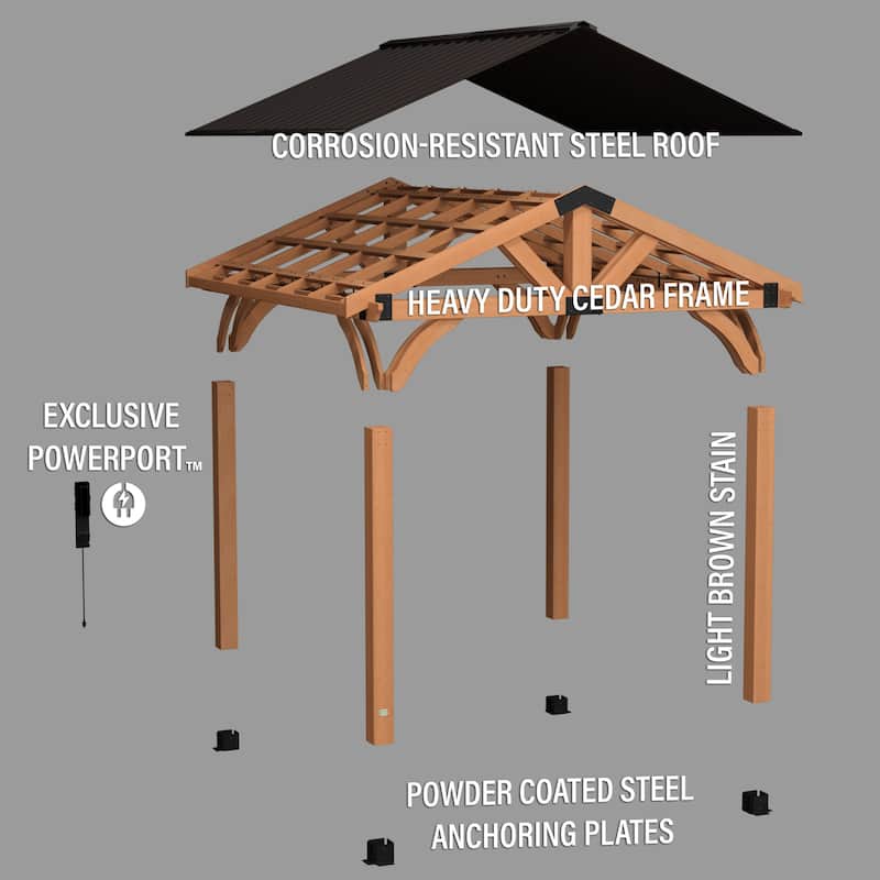 Backyard Discovery Arlington 12x12' Cedar Wood Gazebo with Steel Roof