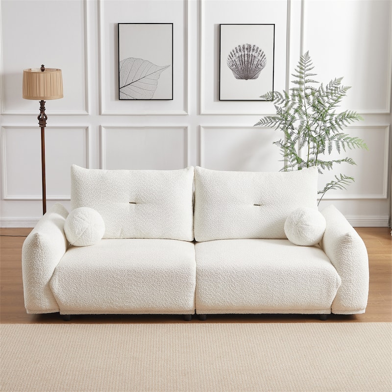 2 Piece Lamb's wool Loveseat Set with 2 Cushions and 2 Ball Pillows