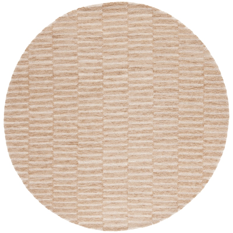 SAFAVIEH Hand-Tufted Ebony Eiliv Modern & Contemporary Wool Rug - 6' Round - Beige/Brown - Round