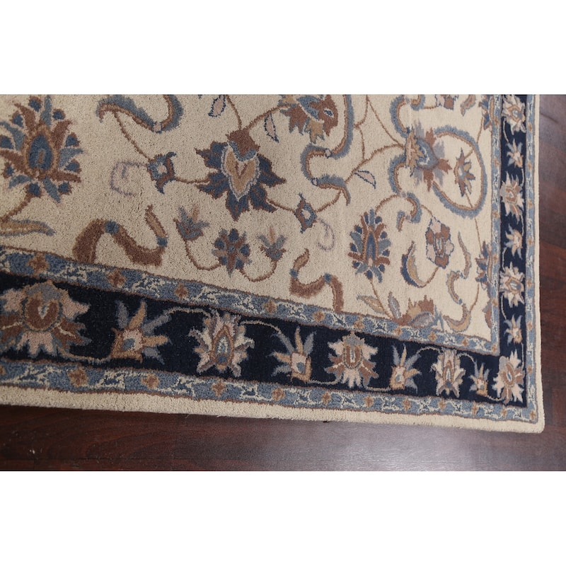 Beige Traditional Floral Oriental Wool Area Rug Hand-tufted Carpet - 5'0" x 8'0"