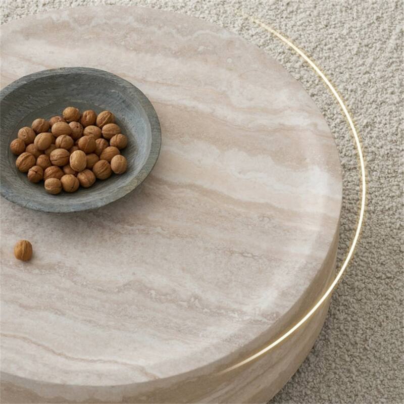 Modern Coffee Tables Tea Faux Travertine Textured Table, No Need Assembly