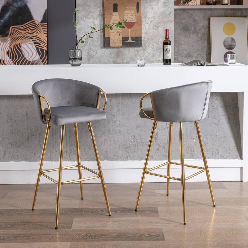 Set of 2 Bar Stools,with Chrome Footrest