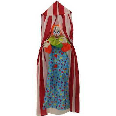 Haunted Hill Farm 6 ft. Hanging Clown, Indoor/Covered Outdoor Halloween Decoration, LED Blue Eyes, Poseable, Romero