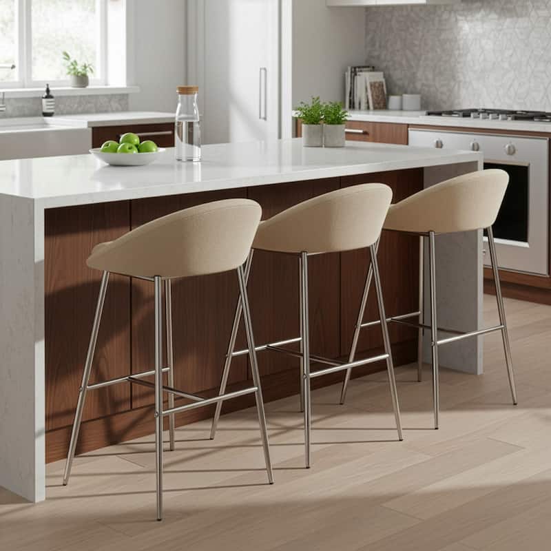 Agatha Modern Cream Fabric and Chrome Bar Stools (Set of 2)