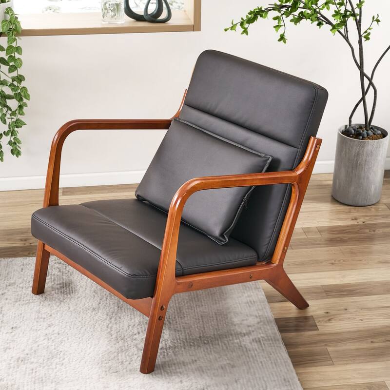Javlergo Mid Century Modern Accent Chair Comfy Armchair with Lumbar Pillow and Thick Cushion Lounge Chair with Solid Wood Frame