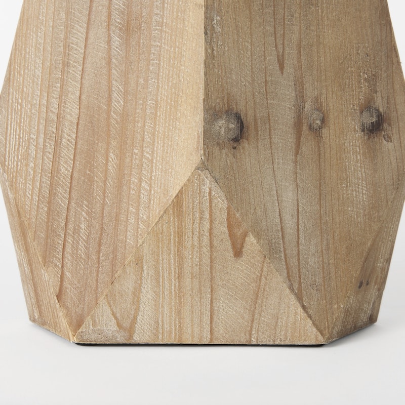 Natural Solid Wood Cylinder Vase with Geometric Pattern Table Decor Indoor Use
