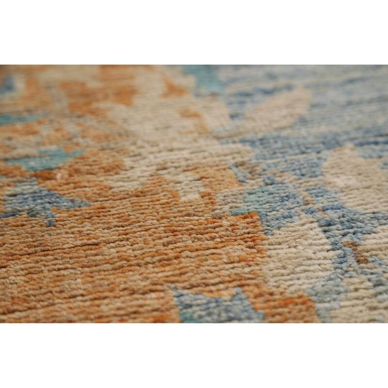 Vegetable Dye Orange Art Deco Turkish Rug Hand-Knotted Wool Carpet - 4'10"x 6'8"