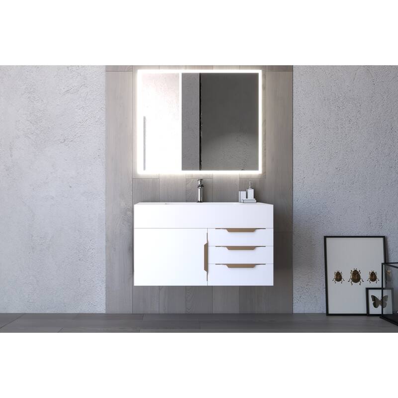 Nile 36-Inch Wall Mounted Bathroom Vanity Set w/ White Top