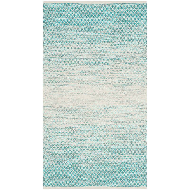 SAFAVIEH Handmade Flatweave Montauk Geert Cotton Rug - 2'3" x 4' - Turquoise/Ivory
