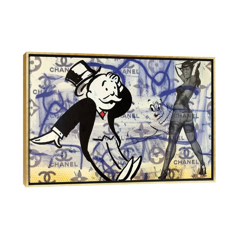 iCanvas "Bettie Page Disaster with Monopoly Man and Casper The Friendly Ghost" by Taylor Smith Framed Canvas Print - Gold - 26x40