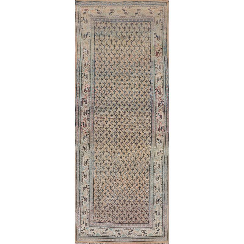 Geometric Botemir Persian Vintage Runner Rug Handmade Wool Carpet - 3'5" x 10'2"