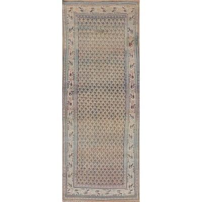 Geometric Botemir Persian Vintage Runner Rug Handmade Wool Carpet - 3'5" x 10'2"