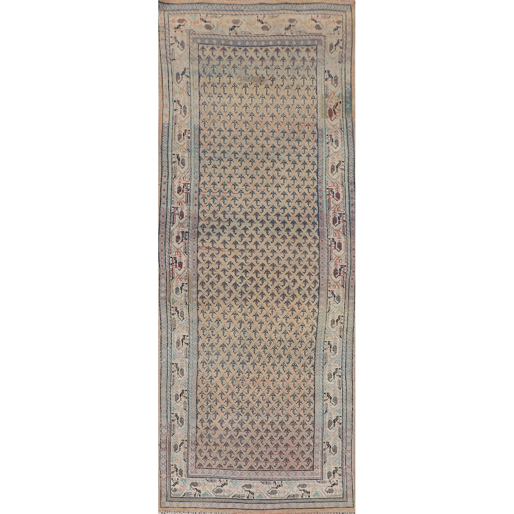 Geometric Botemir Persian Vintage Runner Rug Handmade Wool Carpet - 3'5" x 10'2"