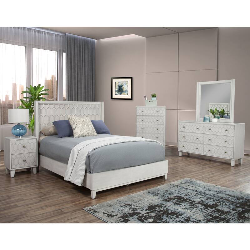 Full Size Bed with Panel Headboard - Light Grey Finish - Modern Bedroom Furniture