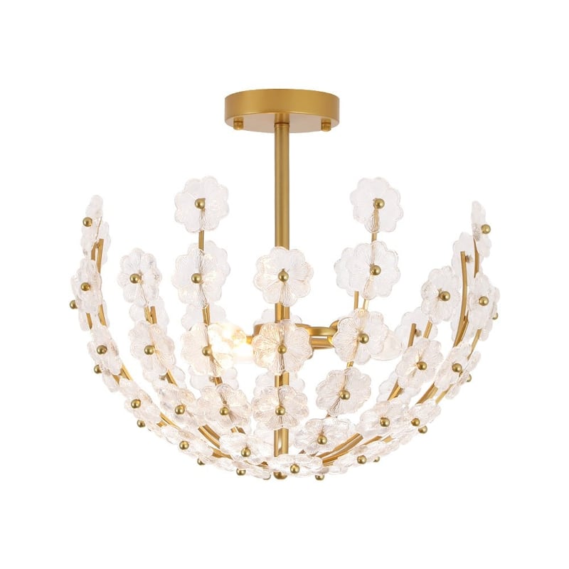 Mid-Century Modern 6-Light Glass Blossom Round Cage Chandelier