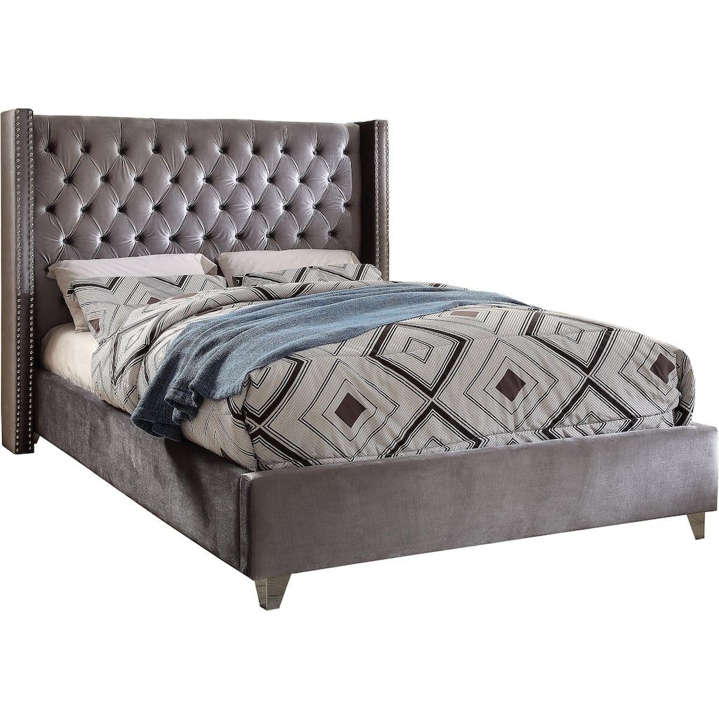 Modern Velvet Upholstered Bed - Deep Button Tufted Design, Solid Wood Frame & Chrome Legs