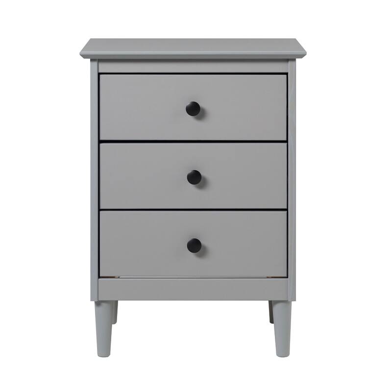 Grey Solid Wood 3-Drawer Nightstand with Black Metal Pulls