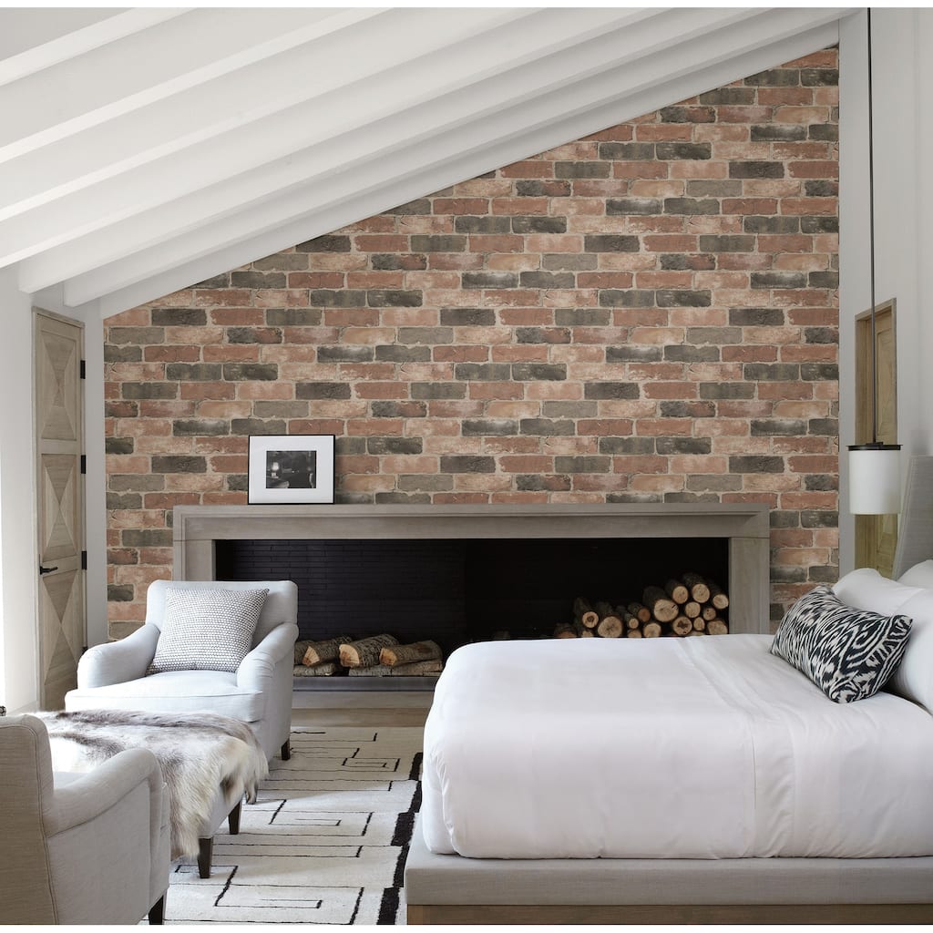 Sebastopol, Reclaimed Bricks Dusty Red Rustic, 33 FT. L x 20.5In. W Wallpaper Roll