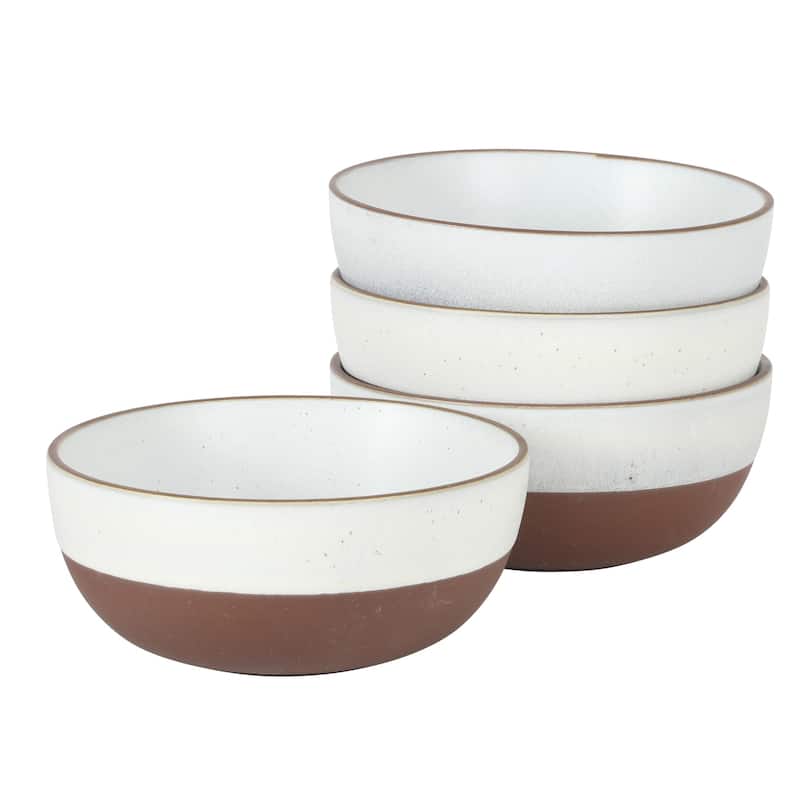 Gibson Elite William Crest 4 Piece Cereal Bowl Set, 6.25" Round Stoneware Reactive Glaze Finish, Soup, Dessert & Snack Bowls - White