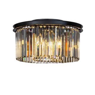 9-Lights Modern 20" Matte Black 2-Tier Round Fringe Crystal Flush Mount