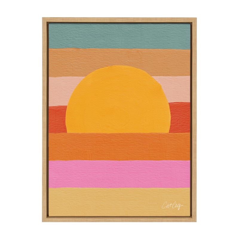 Kate and Laurel Sylvie Sunset Waves Framed Canvas by Cat Coquillette - 18x24 - Plastic - Brown
