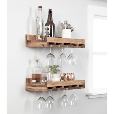 Rustic Luxe Stemware Wall Mounted Wine Rack Shelves, Set of 2