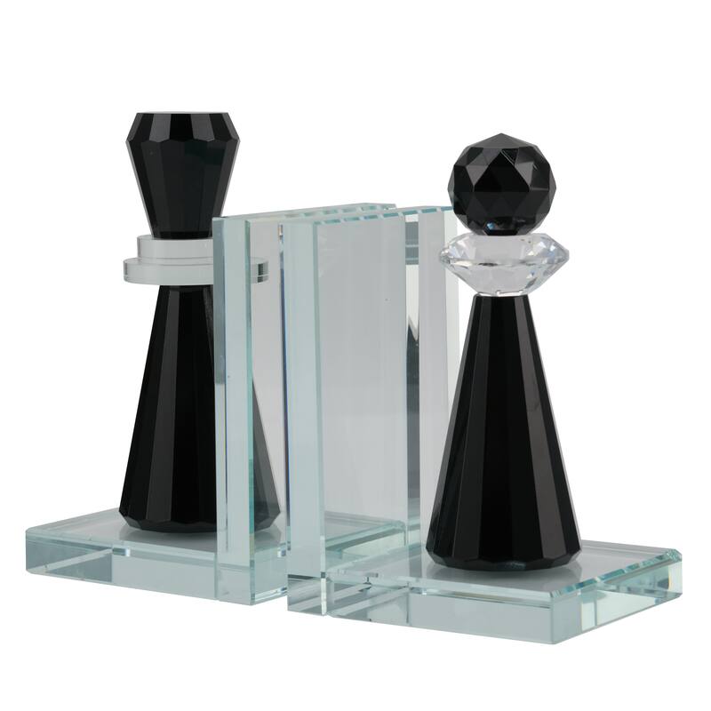 Modern Crystal Glass Chess Piece Inspired Bookends - Set of 2, 7", Clear - 7.0"