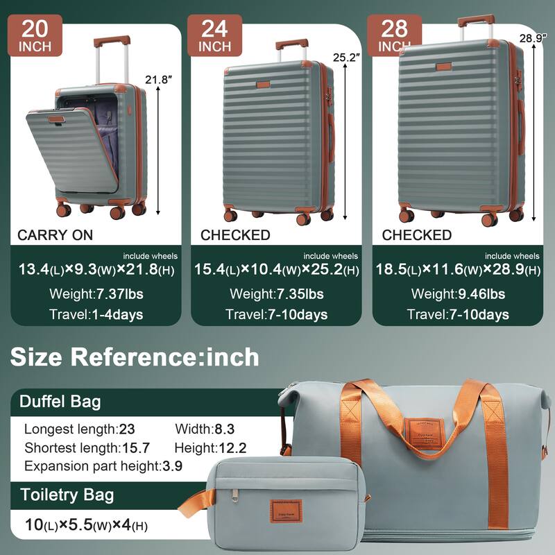 Luggage Sets 5 Piece with Front Opening , Hardside Expandable Carry on Suitcase