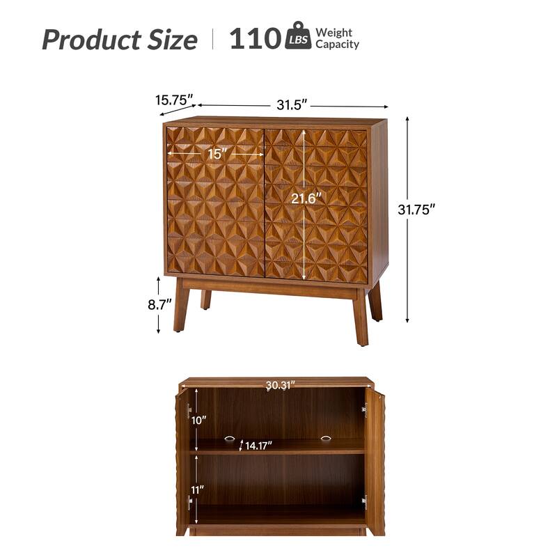 Jakob Modern 2-Solid Door Accent Storage Cabinet Sideboard with Adjustable Shelf by HULALA HOME
