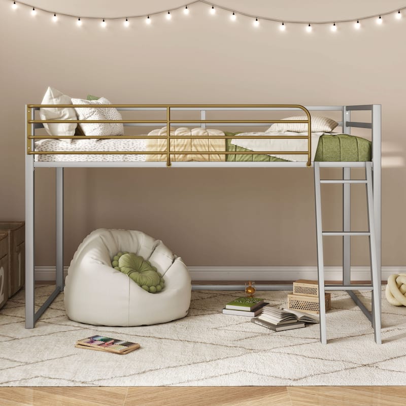Furniture of America Haven Twin Size Metal Junior Loft Bed with Ladder.