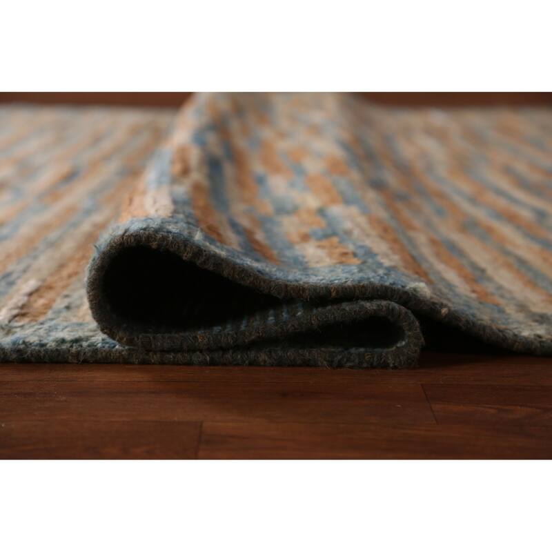Striped Moroccan Oriental Area Rug Handmade Wool Carpet - 6'9" x 9'9"